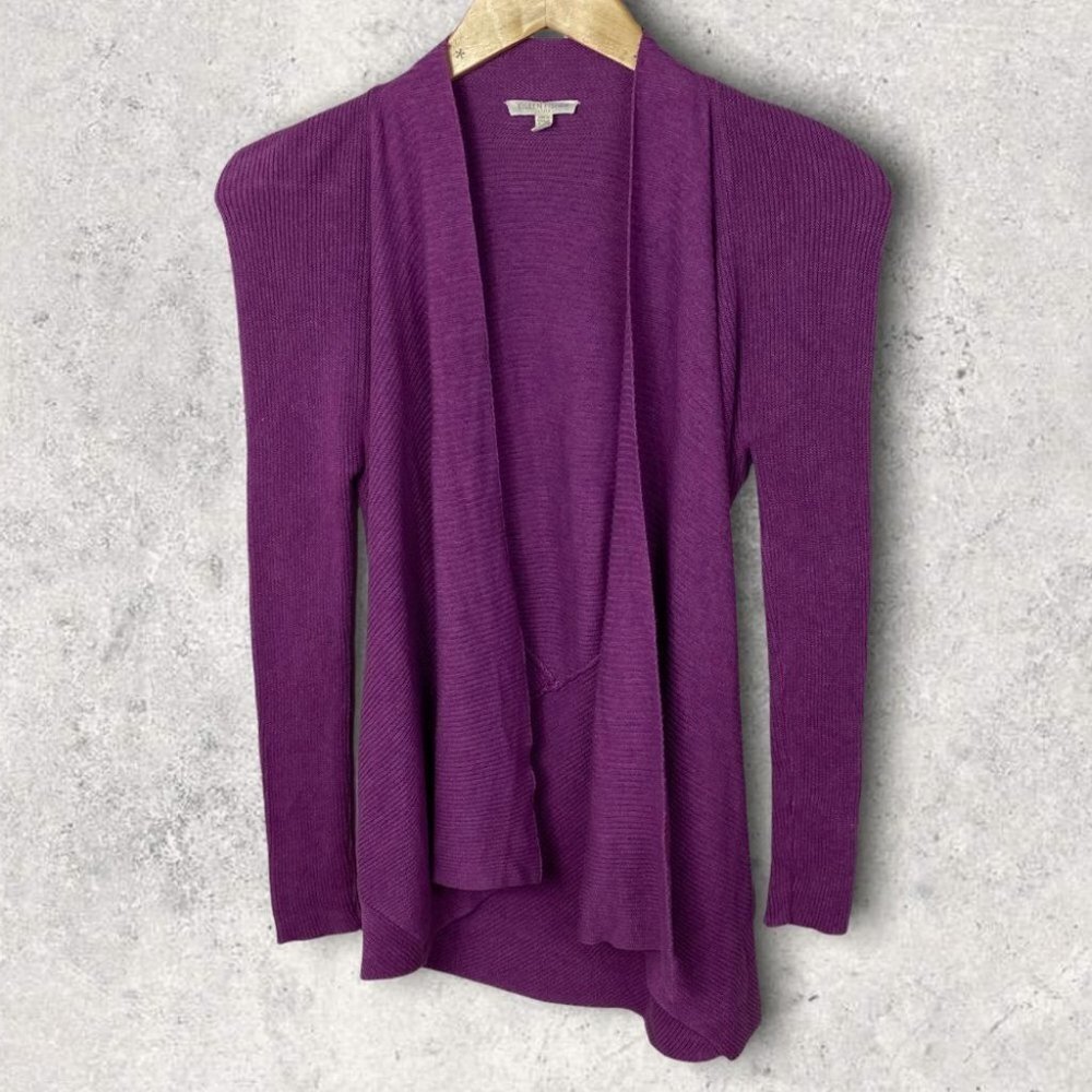 EILEEN Fisher Linen Purple Knit Cardigan Sweater Size Small Petite Open Front‎ S